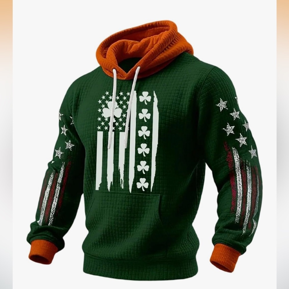 Men’s Irish Flag Shamrock Hoodie St Patrick’s Day Green Medium NWT